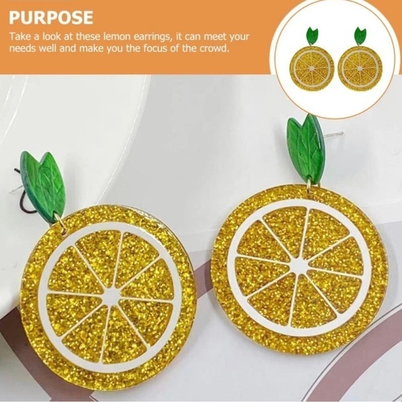 Sparkly Lemon Statement Drop Earrings - Picture 8 of 16